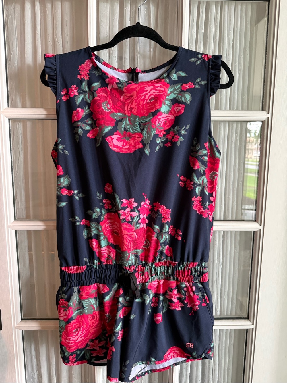 Albion Fit Antigua Romper Navy Pink Floral Women's Sz S Resort